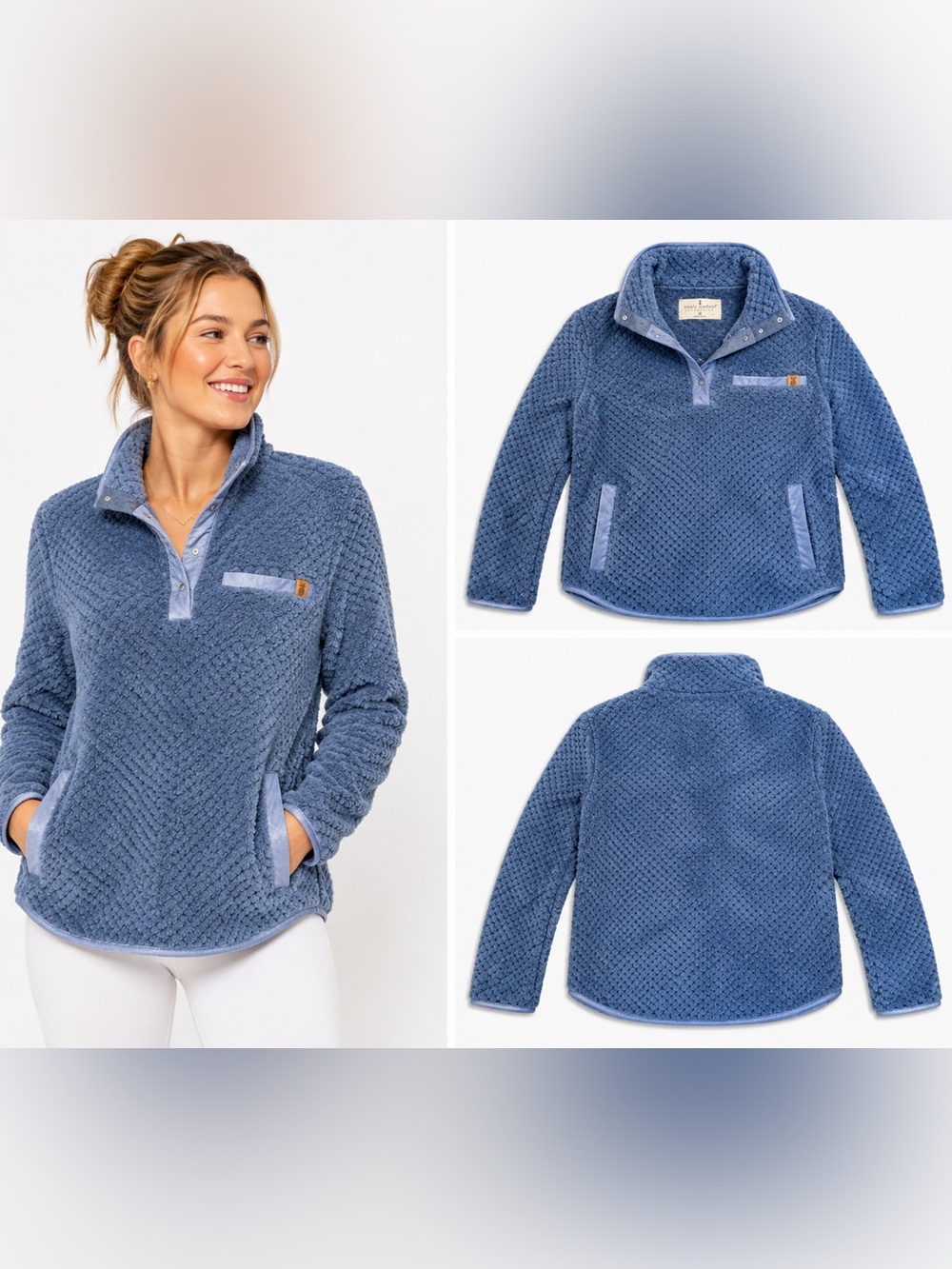 NWT Simply Southern Simply Soft Fleece Quarter Snap Pullover Blue Medium